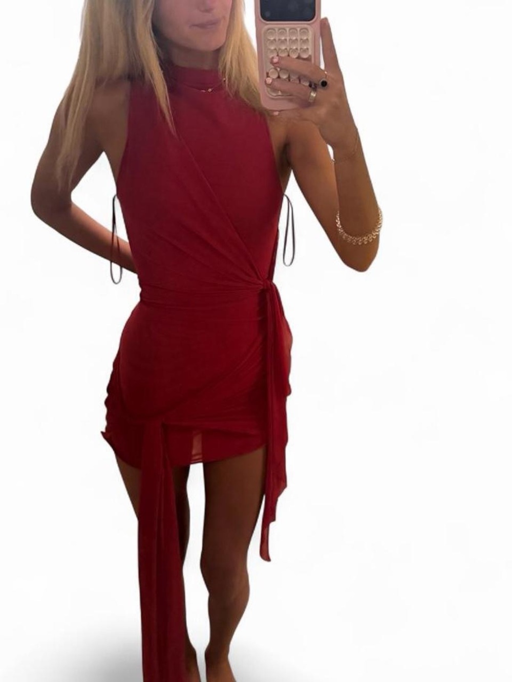 Bec & Bridge Crimson Red Sleeveless Tie-Waist Mini Dress